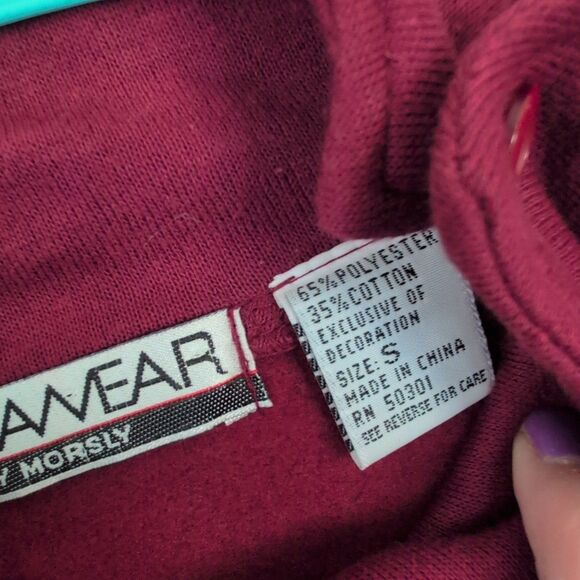 vintage chinawear By Morsley women's S Mock Neck Embroider Maroon Button Sweater - Picture 3 of 7